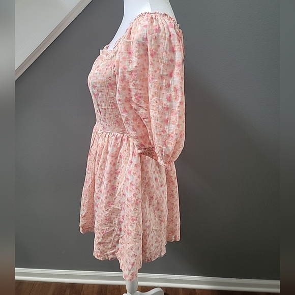 AE American Eagle Puff Sleeve Mini Dress Sundress Med Pockets Smocked - Picture 3 of 6